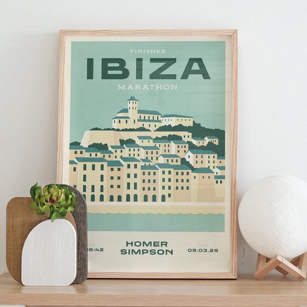 Personalised Ibiza marathon print. Customised with your name, race date and finish time