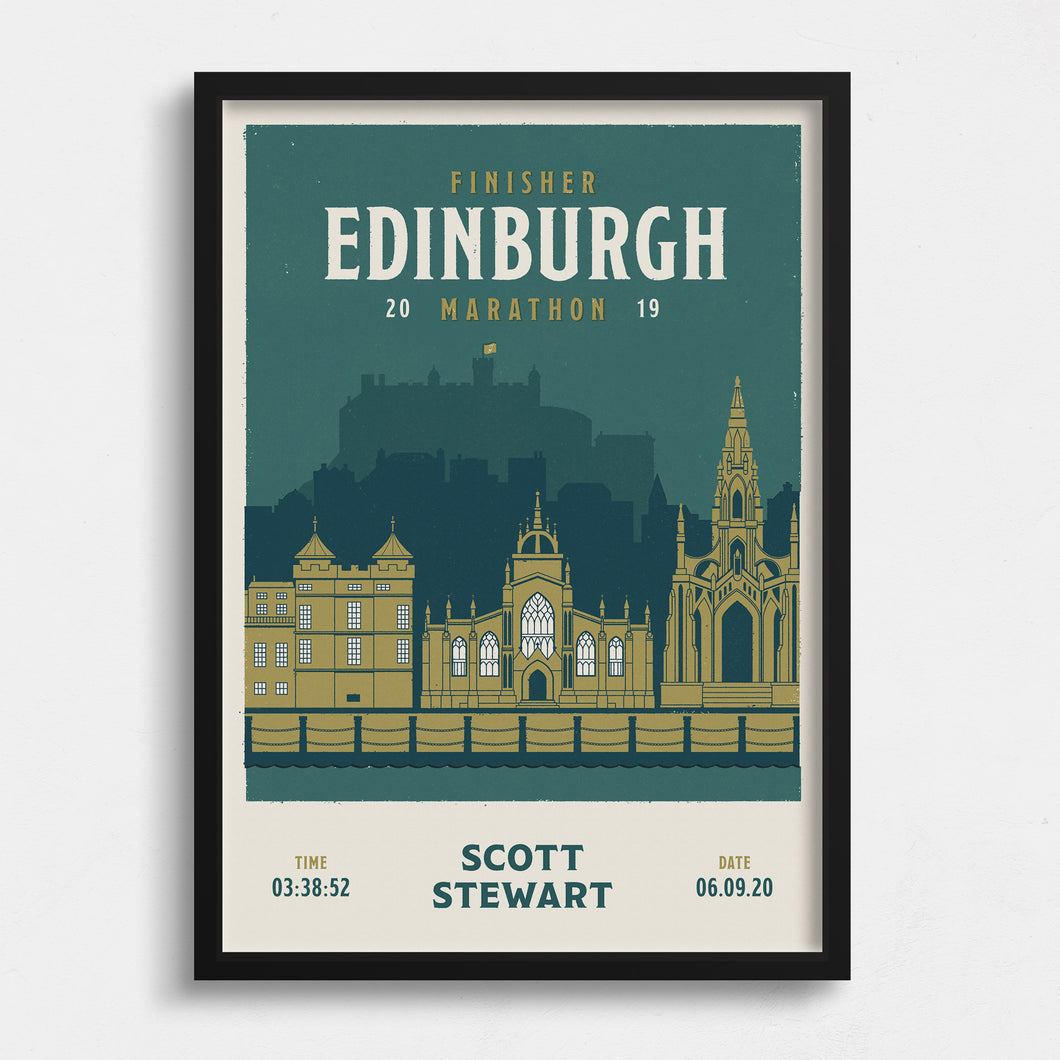 Personalised Edinburgh Marathon Race print  close up
